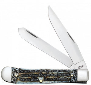 W.R. Case XX Knives Serenity Prayer Embellished Bone Trapper Stainless Pocket Knife 38822