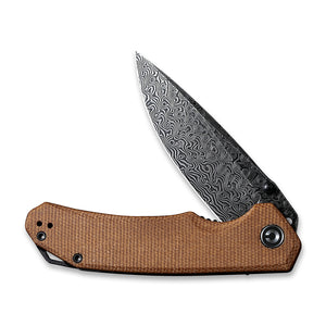 CIVIVI Knives™ Brazen Liner Lock C2102DS-1 Brown Micarta Damascus Steel Pocket Knife
