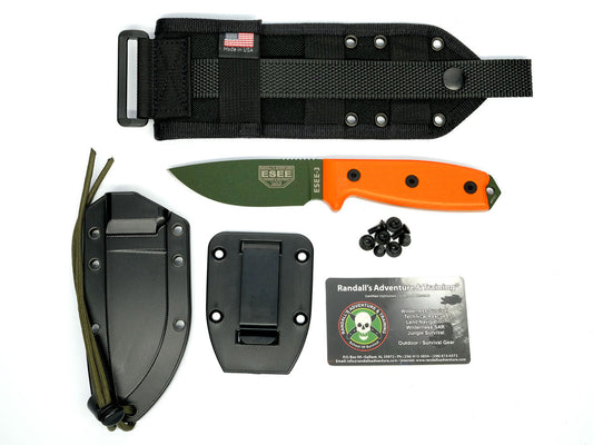 ESEE Knives™ Full-Tang Fixed Blade 3P-MB-OD Orange G10 1095 Carbon Steel Knife