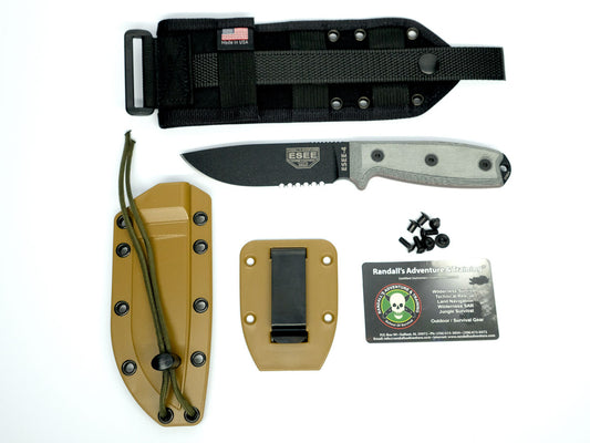 ESEE Knives™ Full-Tang Fixed Blade 4S-MB Natural Canvas Micarta 1095 Carbon Steel Knife