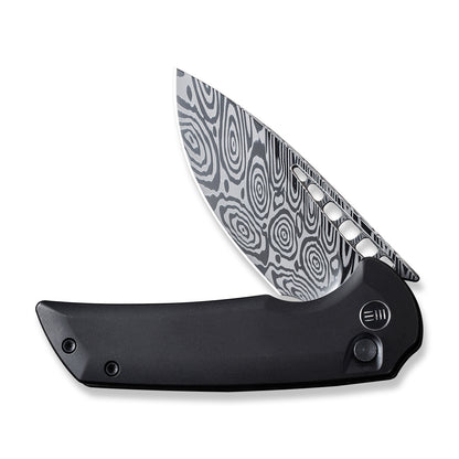WE Knife Co., Ltd™ Mini Malice Button Lock WE054BL-DS1 Black 6AL4V Titanium Heimskringla Damasteel Pocket Knife