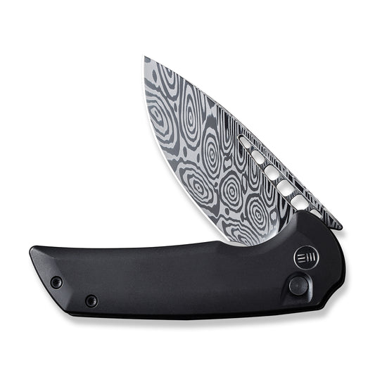WE Knife Co., Ltd™ Mini Malice Button Lock WE054BL-DS1 Black 6AL4V Titanium Heimskringla Damasteel Pocket Knife