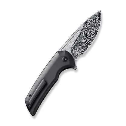 WE Knife Co., Ltd™ Mini Malice Button Lock WE054BL-DS1 Black 6AL4V Titanium Heimskringla Damasteel Pocket Knife