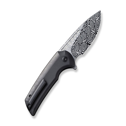 WE Knife Co., Ltd™ Mini Malice Button Lock WE054BL-DS1 Black 6AL4V Titanium Heimskringla Damasteel Pocket Knife