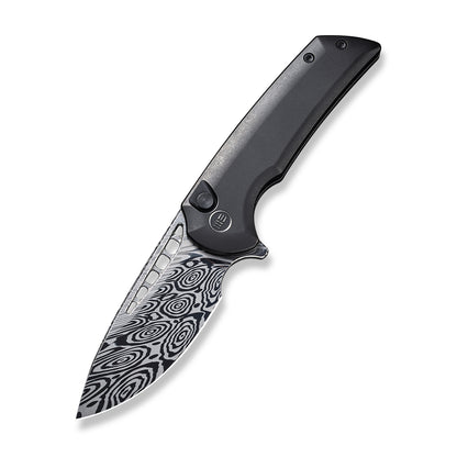 WE Knife Co., Ltd™ Mini Malice Button Lock WE054BL-DS1 Black 6AL4V Titanium Heimskringla Damasteel Pocket Knife