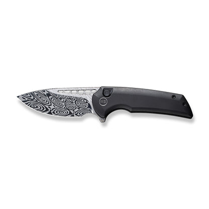 WE Knife Co., Ltd™ Mini Malice Button Lock WE054BL-DS1 Black 6AL4V Titanium Heimskringla Damasteel Pocket Knife