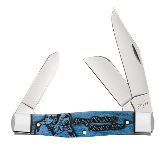 W.R. Case XX Knives Merry Christmas Large Stockman Blue Colorwash Bone 10627 Pocket Knife
