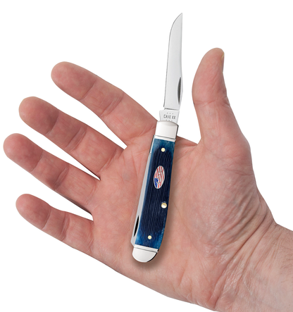 W.R. Case XX Knives Shot Show Mini Trapper 10777 Barnboard Jig Navy Blue Bone Stainless Pocket Knife