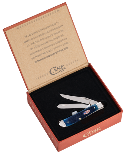 W.R. Case XX Knives Shot Show Mini Trapper 10777 Barnboard Jig Navy Blue Bone Stainless Pocket Knife