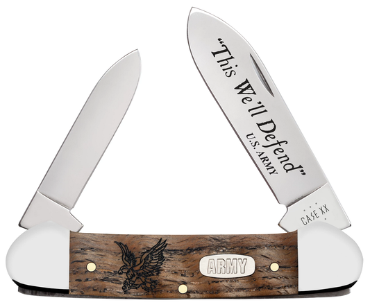 W.R. Case XX Knives U.S. Army Canoe Natural Curly Oak 15055 Stainless Steel Pocket Knife