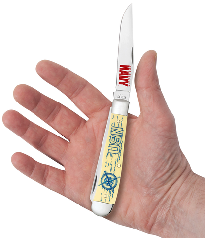 W.R. Case XX Knives U.S. Navy Trapper Yellow Synthetic 17728 Stainless Steel Pocket Knife
