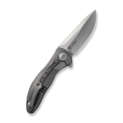 WE Knife Co., Ltd™ Synergy2v2 Frame Lock WE18046CF-1 Shredded Carbon Fiber and Gray 6AL4V Titanium CPM 20CV Stainless Steel Pocket Knife