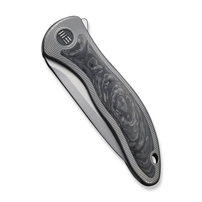 WE Knife Co., Ltd™ Synergy2v2 Frame Lock WE18046CF-1 Shredded Carbon Fiber and Gray 6AL4V Titanium CPM 20CV Stainless Steel Pocket Knife
