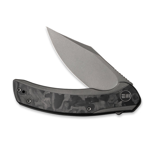 WE Knife Co., Ltd™ Snick Frame Lock WE19022F-2 Black Marble Carbon Fiber and Gray 6AL4V Titanium CPM 20CV Stainless Steel Pocket Knife