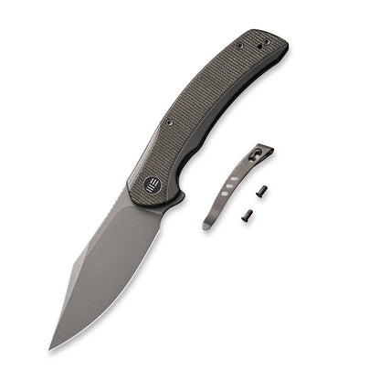 WE Knife Co., Ltd™ Snick Frame Lock WE19022F-5 Gray 6AL4V Titanium and Dark Green Micarta CPM 20CV Stainless Steel Pocket Knife