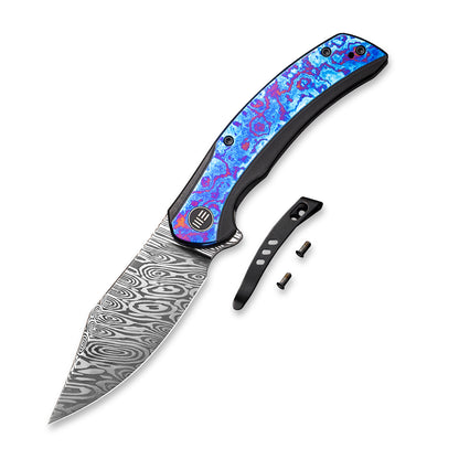 WE Knife Co., Ltd™ Snick Frame Lock WE19022F-DS1 Timascus and Black 6AL4V Titanium Damasteel Pocket Knife
