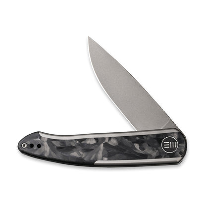 WE Knife Co., Ltd™ Smooth Sentinel Frame Lock WE20043-1 Marble Carbon Fiber and Gray 6AL4V Titanium CPM 20CV Stainless Steel Pocket Knife