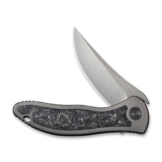 WE Knife Co., Ltd™ Mini Synergy Frame Lock WE2011CF-A Shredded Carbon Fiber and Gray 6AL4V Titanium CPM 20CV Stainless Steel Pocket Knife