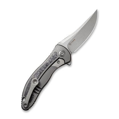 WE Knife Co., Ltd™ Mini Synergy Frame Lock WE2011CF-A Shredded Carbon Fiber and Gray 6AL4V Titanium CPM 20CV Stainless Steel Pocket Knife