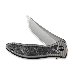 WE Knife Co., Ltd™ Mini Synergy Frame Lock WE2012CF-A Shredded Carbon Fiber and Gray 6AL4V Titanium CPM 20CV Stainless Steel Pocket Knife