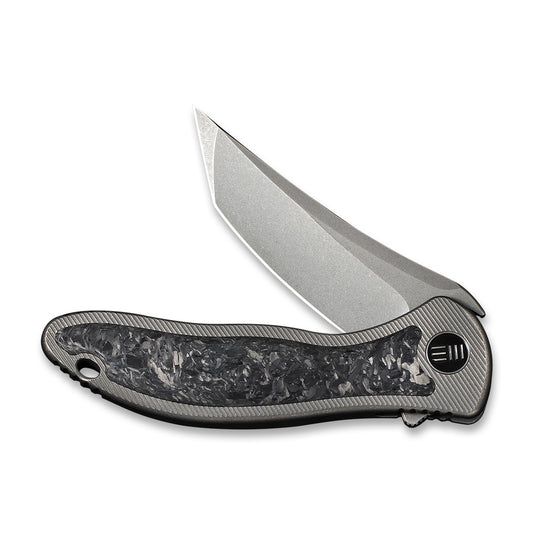WE Knife Co., Ltd™ Mini Synergy Frame Lock WE2012CF-A Shredded Carbon Fiber and Gray 6AL4V Titanium CPM 20CV Stainless Steel Pocket Knife