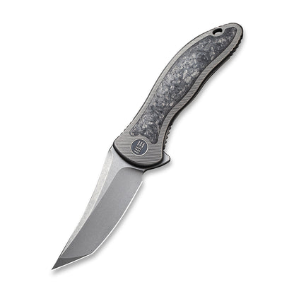 WE Knife Co., Ltd™ Mini Synergy Frame Lock WE2012CF-A Shredded Carbon Fiber and Gray 6AL4V Titanium CPM 20CV Stainless Steel Pocket Knife