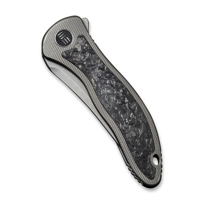 WE Knife Co., Ltd™ Mini Synergy Frame Lock WE2012CF-A Shredded Carbon Fiber and Gray 6AL4V Titanium CPM 20CV Stainless Steel Pocket Knife