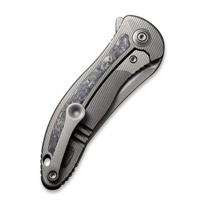 WE Knife Co., Ltd™ Mini Synergy Frame Lock WE2012CF-A Shredded Carbon Fiber and Gray 6AL4V Titanium CPM 20CV Stainless Steel Pocket Knife