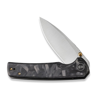 WE Knife Co., Ltd™ Subjugator Frame Lock WE21014D-1 Black Marble Carbon Fiber and Gray 6AL4V Titanium CPM 20CV Stainless Steel Pocket Knife