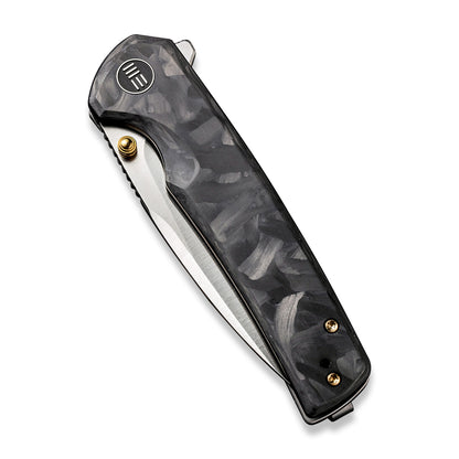 WE Knife Co., Ltd™ Subjugator Frame Lock WE21014D-1 Black Marble Carbon Fiber and Gray 6AL4V Titanium CPM 20CV Stainless Steel Pocket Knife