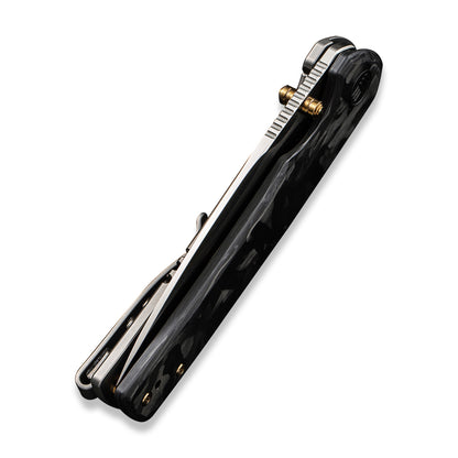 WE Knife Co., Ltd™ Subjugator Frame Lock WE21014D-1 Black Marble Carbon Fiber and Gray 6AL4V Titanium CPM 20CV Stainless Steel Pocket Knife