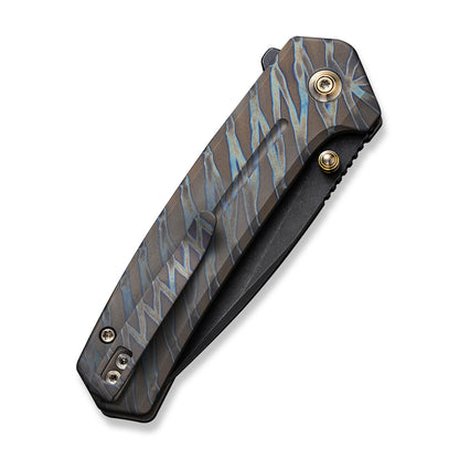 WE Knife Co., Ltd™ Culex Button Lock WE21026B-7 Tiger Stripe Flamed Titanium CPM 20CV Stainless Steel Pocket Knife