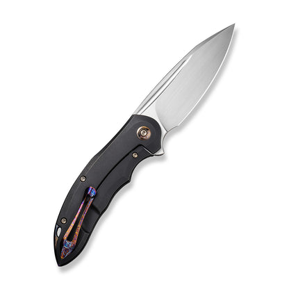 WE Knife Co., Ltd™ Makani Frame Lock WE21048B-3 Flamed Titanium and Black Titanium CPM 20CV Stainless Steel Pocket Knife