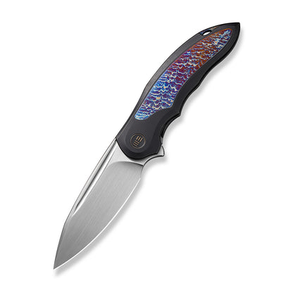 WE Knife Co., Ltd™ Makani Frame Lock WE21048B-3 Flamed Titanium and Black Titanium CPM 20CV Stainless Steel Pocket Knife