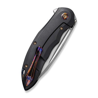 WE Knife Co., Ltd™ Makani Frame Lock WE21048B-3 Flamed Titanium and Black Titanium CPM 20CV Stainless Steel Pocket Knife