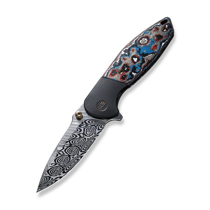 WE Knife Co., Ltd™ Nitro Mini Frame Lock WE22015-DS1 Nebula Fat Carbon Fiber and Black Titanium Damasteel Pocket Knife
