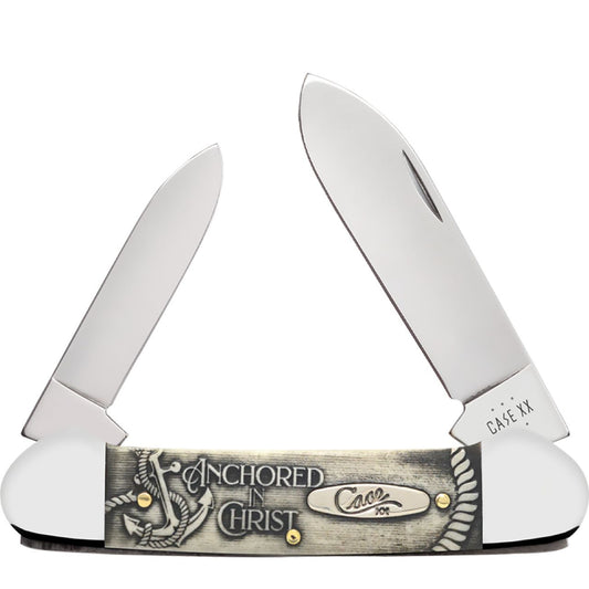 W.R. Case XX Knives "Anchored in Christ" 224352 Natural Bone Stainless Steel Canoe Pocket Knife