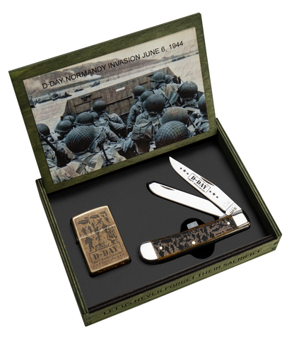 W.R. Case XX Knives D-Day 80th Ann Trapper 1/400 Commemorative Zippo Set 52019
