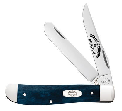 W.R. Case XX Knives Harley-Davidson Mini Trapper 52263 Mediterranean Blue Bone Stainless Pocket Knife