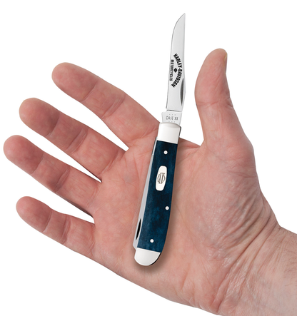 W.R. Case XX Knives Harley-Davidson Mini Trapper 52263 Mediterranean Blue Bone Stainless Pocket Knife
