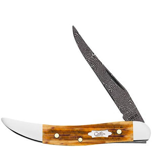 W.R. Case XX Knives Texas Toothpick Jigged Burnt Goldenrod Bone 52424 Damascus Pocket Knife
