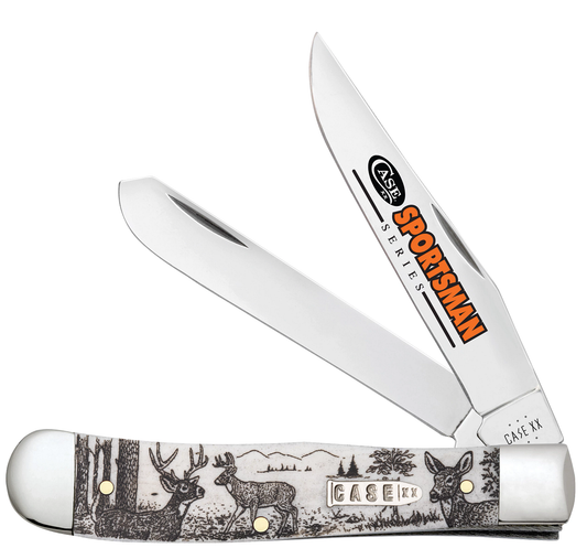 W.R. Case XX Knives Trapper Deer Sportsman Natural Bone 81220 Stainless Pocket Knife