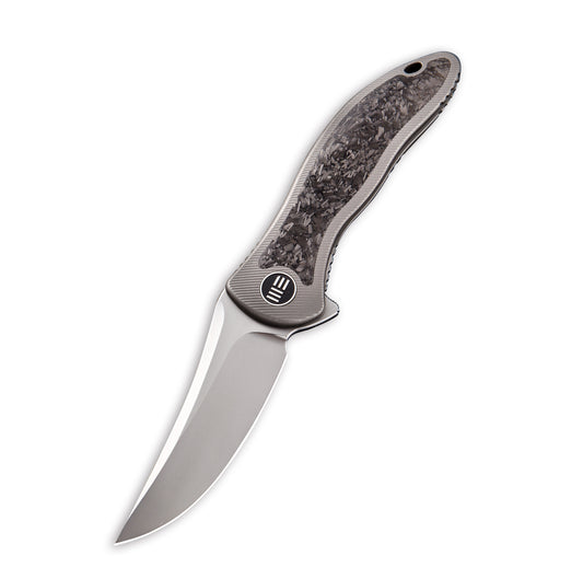 WE Knife Co., Ltd™ Synergy2 Frame Lock WE912CF-A Shredded Carbon Fiber and Gray 6AL4V Titanium Bohler M390 Stainless Steel Pocket Knife