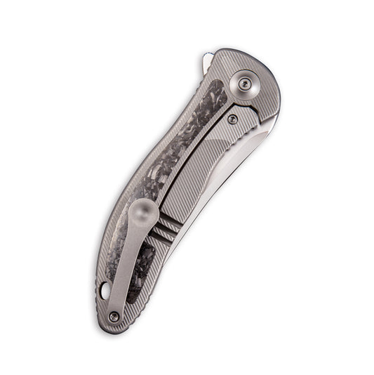 WE Knife Co., Ltd™ Synergy2 Frame Lock WE912CF-B Shredded Carbon Fiber and Gray 6AL4V Titanium Bohler M390 Stainless Steel Pocket Knife