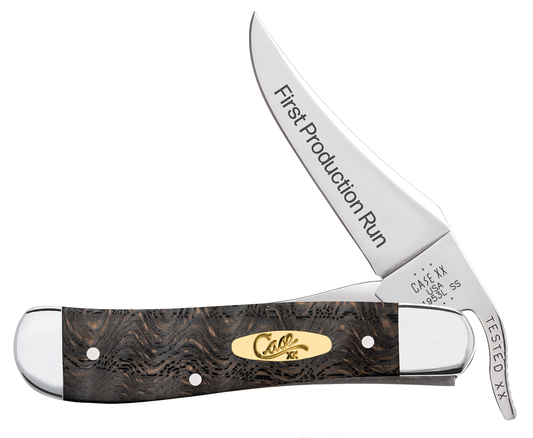 W.R. Case XX Knives First Run Russlock Black Curly Oak Wood 94002 Stainless 1/250 Pocket Knife
