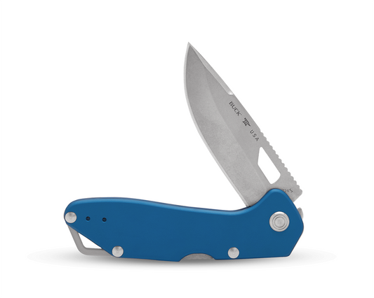 Buck Mustang Lockback 0724BLS Blue Aluminum & 420HC Stainless Steel Pocket Knife