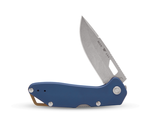 Buck Mustang Lockback 0724BLS1 Dark Blue Aluminum & 420HC Stainless Steel Pocket Knife