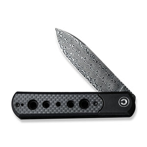CIVIVI Knives™ Banneret Frame Lock C20040D-DS1 Twill Carbon Fiber and Black Stainless Steel Damascus Steel Pocket Knife