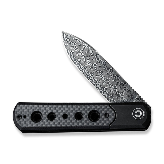 CIVIVI Knives™ Banneret Frame Lock C20040D-DS1 Twill Carbon Fiber and Black Stainless Steel Damascus Steel Pocket Knife
