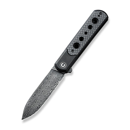 CIVIVI Knives™ Banneret Frame Lock C20040D-DS1 Twill Carbon Fiber and Black Stainless Steel Damascus Steel Pocket Knife